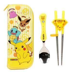 Pokemon Kids Learning Training Chopsticks Spoon Set with Case